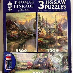 Set of 3 Thomas Kinkade Jigsaw Puzzles